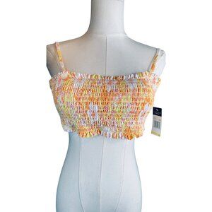 NWT California Waves Medium Smocked Floral Bikini Top Swim Yellow/White/Orange